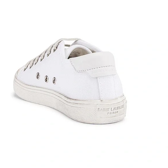 Saint Laurent Malibu Canvas Sneaker - White Distressed Logo 37.5 or 7/7.5 - Picture 3 of 14